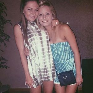 High neck green and white tie dye dress